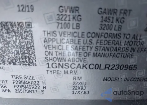 2020 Chevrolet Tahoe 2Wd Ls z USA, uszkodzony, nr VIN 1GNSCAKC0LR230965